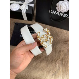 Chanel Calf Leather Fashion Gold Buckle 30mm Belts For Women White