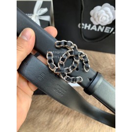 Chanel Calf Leather Fashion Silver Buckle 30mm Belts For Women Black