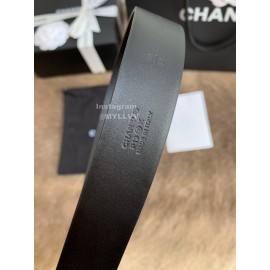 Chanel Calf Leather Fashion Silver Buckle 30mm Belts For Women Black