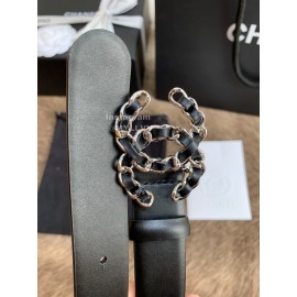 Chanel Calf Leather Fashion Silver Buckle 30mm Belts For Women Black