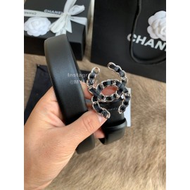 Chanel Calf Leather Fashion Silver Buckle 30mm Belts For Women Black