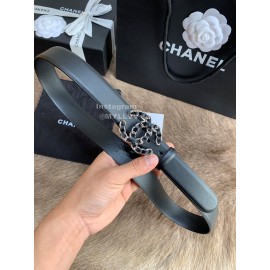 Chanel Calf Leather Fashion Silver Buckle 30mm Belts For Women Black