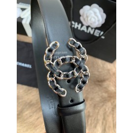 Chanel Calf Leather Fashion Silver Buckle 30mm Belts For Women Black