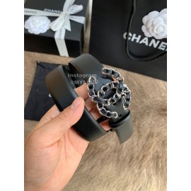 Chanel Calf Leather Fashion Silver Buckle 30mm Belts For Women Black