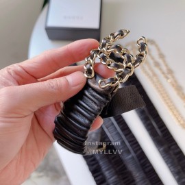 Chanel Classic Black Lambskin Gold Buckle 30mm Elastic Belts