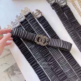 Chanel Classic Black Lambskin Gold Buckle 30mm Elastic Belts