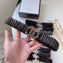 Chanel Classic Black Lambskin Gold Buckle 30mm Elastic Belts