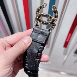 Chanel Classic Black Lambskin Gold Buckle 30mm Elastic Belts