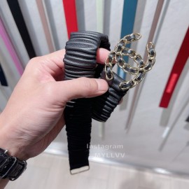 Chanel Classic Black Lambskin Gold Buckle 30mm Elastic Belts