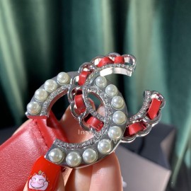 Chanel Fashion Calf Leather Pearl Silver Buckle 28mm Pharrell Belts Red