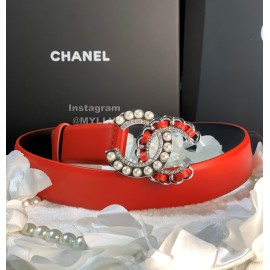 Chanel Fashion Calf Leather Pearl Silver Buckle 28mm Pharrell Belts Red