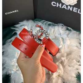 Chanel Fashion Calf Leather Pearl Silver Buckle 28mm Pharrell Belts Red