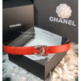 Chanel Fashion Calf Leather Pearl Silver Buckle 28mm Pharrell Belts Red