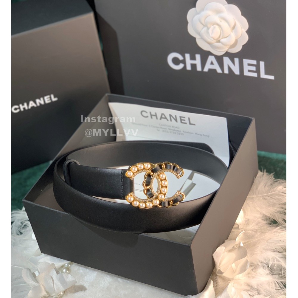 Chanel Fashion Calf Leather Pearl Gold Buckle 28mm Pharrell Belts Black