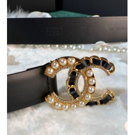 Chanel Fashion Calf Leather Pearl Gold Buckle 28mm Pharrell Belts Black