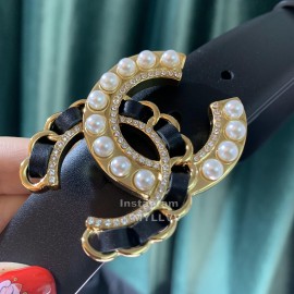 Chanel Fashion Calf Leather Pearl Gold Buckle 28mm Pharrell Belts Black