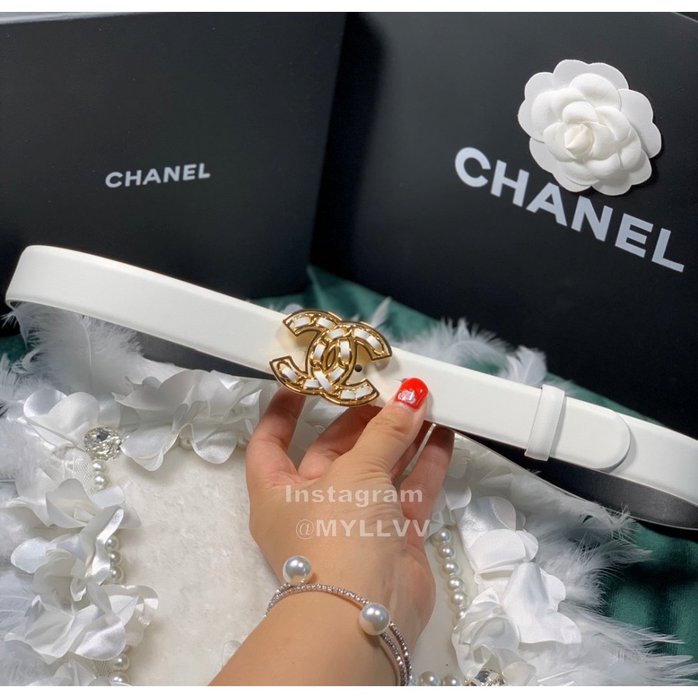 Chanel Fashion Calf Leather Gold Buckle 28mm Pharrell Belts White