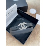 Chanel Fashion Calf Leather Silver Diamond Buckle 20mm Belts For Women Black