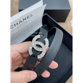 Chanel Fashion Calf Leather Silver Diamond Buckle 20mm Belts For Women Black