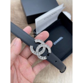 Chanel Fashion Calf Leather Silver Diamond Buckle 20mm Belts For Women Black