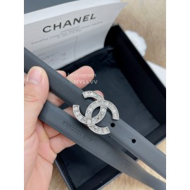 Chanel Fashion Calf Leather Silver Diamond Buckle 20mm Belts For Women Black