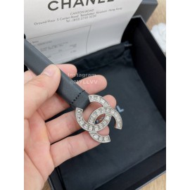 Chanel Fashion Calf Leather Silver Diamond Buckle 20mm Belts For Women Black