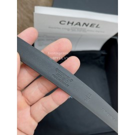 Chanel Fashion Calf Leather Silver Diamond Buckle 20mm Belts For Women Black