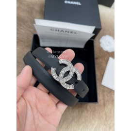 Chanel Fashion Calf Leather Silver Diamond Buckle 20mm Belts For Women Black