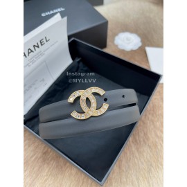 Chanel Fashion Calf Leather Gold Diamond Buckle 20mm Belts For Women Black