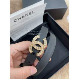 Chanel Fashion Calf Leather Gold Diamond Buckle 20mm Belts For Women Black