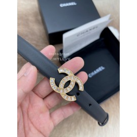 Chanel Fashion Calf Leather Gold Diamond Buckle 20mm Belts For Women Black