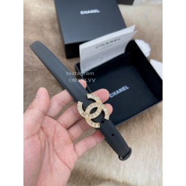 Chanel Fashion Calf Leather Gold Diamond Buckle 20mm Belts For Women Black