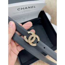 Chanel Fashion Calf Leather Gold Diamond Buckle 20mm Belts For Women Black