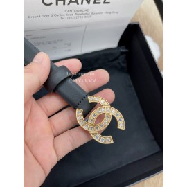 Chanel Fashion Calf Leather Gold Diamond Buckle 20mm Belts For Women Black