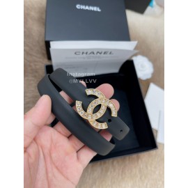 Chanel Fashion Calf Leather Gold Diamond Buckle 20mm Belts For Women Black