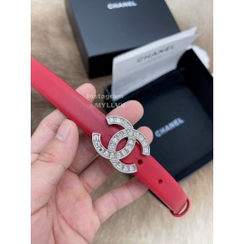 Chanel Fashion Calf Leather Silver Diamond Buckle 20mm Belts For Women Red