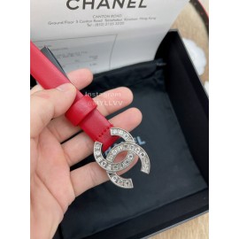 Chanel Fashion Calf Leather Silver Diamond Buckle 20mm Belts For Women Red