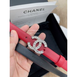 Chanel Fashion Calf Leather Silver Diamond Buckle 20mm Belts For Women Red