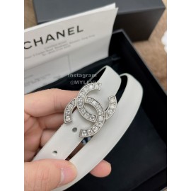 Chanel Fashion Calf Leather Silver Diamond Buckle 20mm Belts For Women White