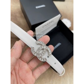 Chanel Fashion Calf Leather Silver Diamond Buckle 20mm Belts For Women White