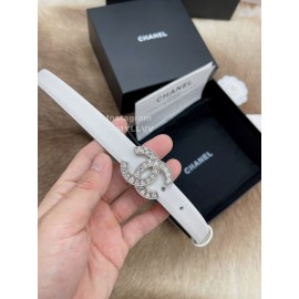 Chanel Fashion Calf Leather Silver Diamond Buckle 20mm Belts For Women White