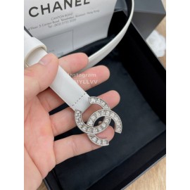 Chanel Fashion Calf Leather Silver Diamond Buckle 20mm Belts For Women White