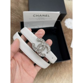 Chanel Fashion Calf Leather Silver Diamond Buckle 20mm Belts For Women White