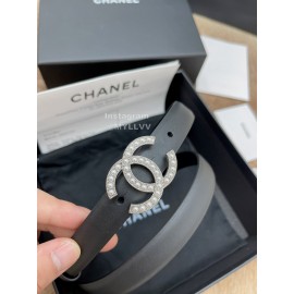 Chanel Fashion Calf Leather Pearl Silver Buckle 20mm Belts For Women Black