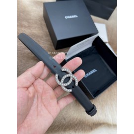 Chanel Fashion Calf Leather Pearl Silver Buckle 20mm Belts For Women Black