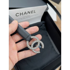 Chanel Fashion Calf Leather Pearl Silver Buckle 20mm Belts For Women Black