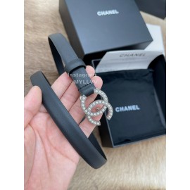 Chanel Fashion Calf Leather Pearl Silver Buckle 20mm Belts For Women Black