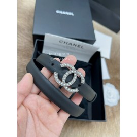 Chanel Fashion Calf Leather Pearl Silver Buckle 20mm Belts For Women Black