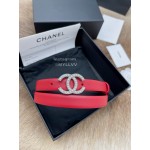 Chanel Fashion Calf Leather Pearl Silver Buckle 20mm Belts For Women Red
