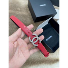 Chanel Fashion Calf Leather Pearl Silver Buckle 20mm Belts For Women Red